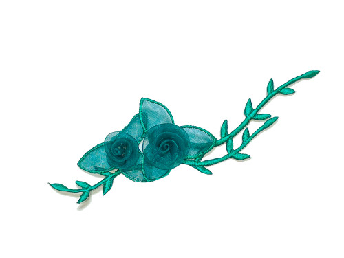 7" Jade Organza Patch Flower with Leaves - Pack of 12