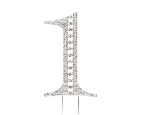 Silver Rhinestone Studded Cake Topper Number 1 - Pack of 3