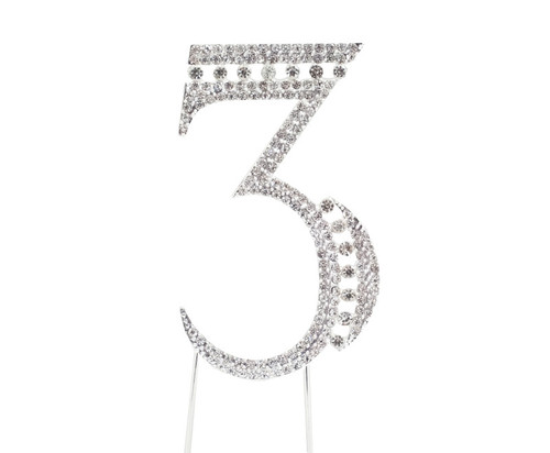 Silver Rhinestone Studded Cake Topper Number 2 - Pack of 3