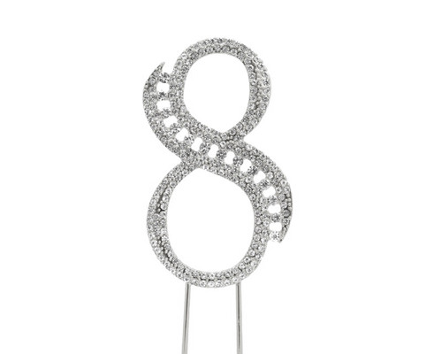 Silver Rhinestone Studded Cake Topper Number 8 - Pack of 3