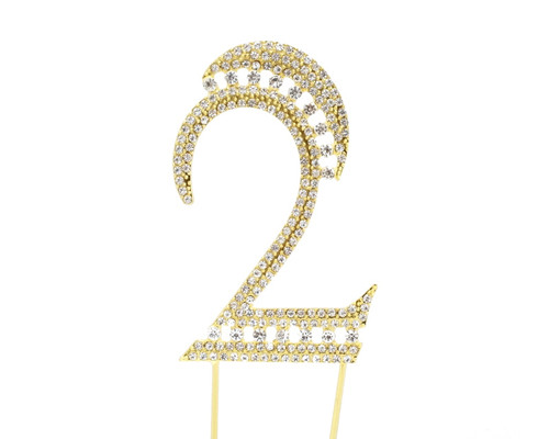 Gold Rhinestone Studded Cake Topper Number 2 - Pack of 3