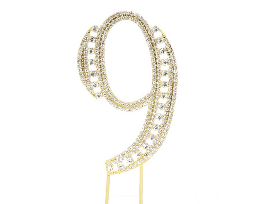 Gold Rhinestone Studded Cake Topper Number 9 - Pack of 3