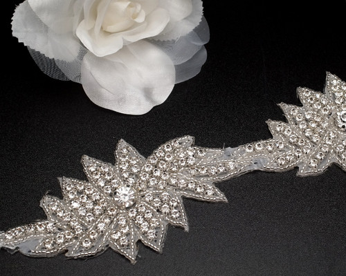 2.5" x 5 Yards Silver Bridal Iron-On Rhinestone Trim