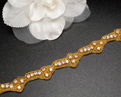 3/4" x 5 Yards Gold Iron-On Rhinestone Trim