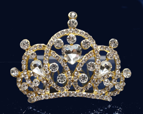 Gold Crystal Rhinestone Mini Tiara - Pack of 12 (TM149)