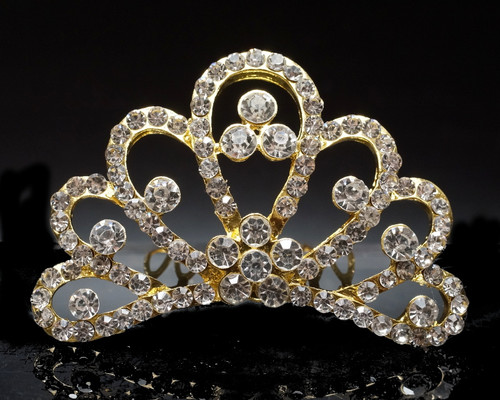 Gold Crystal Rhinestone Mini Tiara - Pack of 12 (TM159)