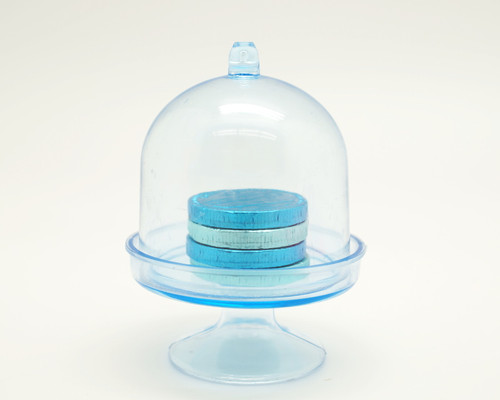 2 1/4" Wide Transparent Blue Miniature Plastic Cake Stand Favor Box - Pack of 12