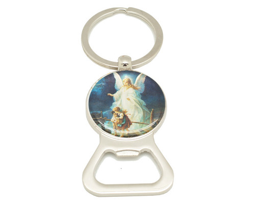 3 1/4" Round Guardian Angel Bottle Opener Keychain  - Pack of 12