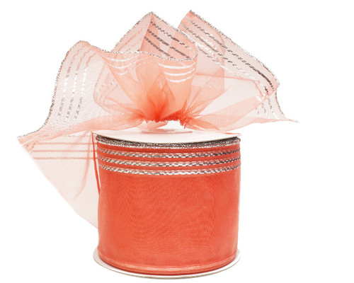2 3/4"x25 yards Coral-Silver Organza Pull Bows Gift Ribbon - Pack of 3 Rolls