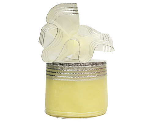 2 3/4"x25 yards Light Yellow-Silver Organza Pull Bows Gift Ribbon - Pack of 3 Rolls