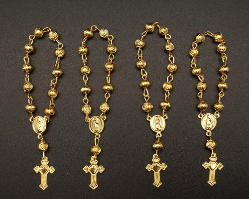 3.5" Gold Miniature Rose Bead Rosaries - Pack of 100 Mini Rosary Favors
