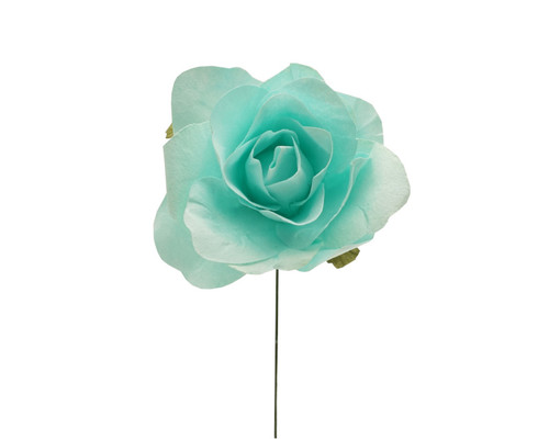 2" Aqua Big Rose Paper Craft Flowers - Pack of 12