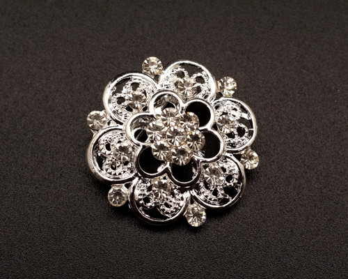 1 1/4" Silver Round Rhinestone Fashion Brooch Pin - Pack of 12 (BHB038)