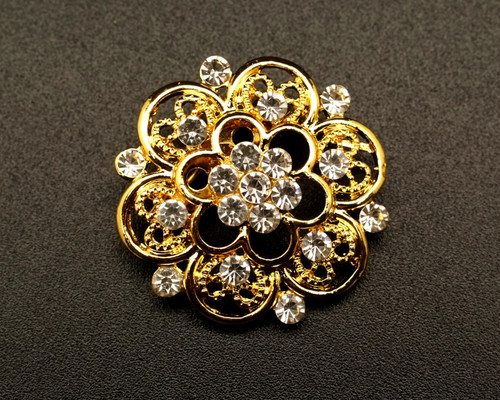 1 1/4" Gold Round Rhinestone Fashion Brooch Pin - Pack of 12 (BHB038)