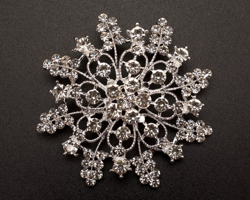 2 3/4" Silver Snowflake Rhinestone Fashion Brooch Pin - Pack of 12 (NHH004)