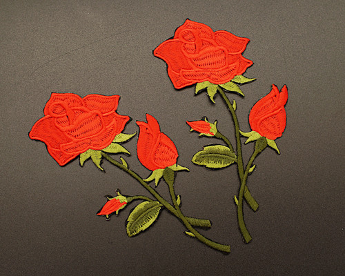 6.5" x 3" Red Iron-On Embroidered Single Rose Patch Applique - Pack of 12