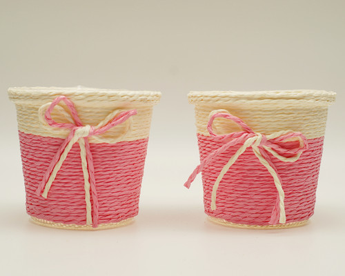 3" Pink Round Starched Burlap Candy Favor Box - Pack of 10
