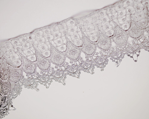 5" x 15 Yards Silver Wholesale Venice Lace Trims - Venise Lace Wholesale