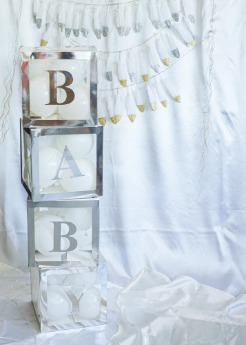 Silver Baby Shower Letter Blocks Decoration including Balloons - 1 Set