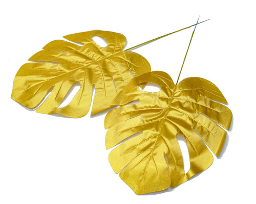 9" x 7.5" Gold Artificial Metallic Monstera Leaf - Pack of 20 Tropical Leaves