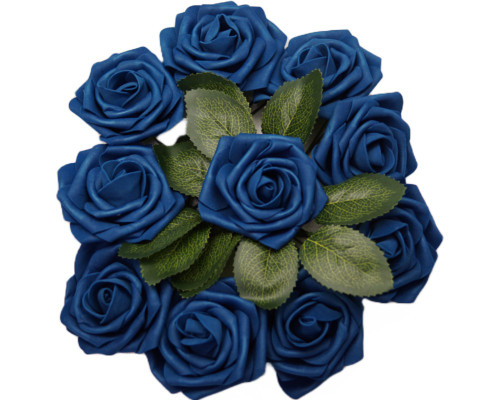 2 3/4" Navy Blue Rose Foam Flowers with Flexible Wire Stem - Pack of 25