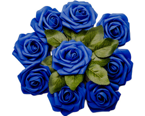 2 3/4" Royal Blue Rose Foam Flowers with Flexible Wire Stem - Pack of 25