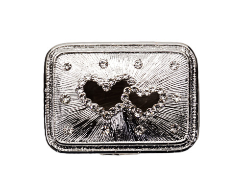 2 1/4" Silver Double Heart Rectangle Arras Box and Coin Set