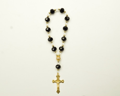 6.5" Black and Gold Crystal Rosary Bracelet - Pack of 12 Pieces