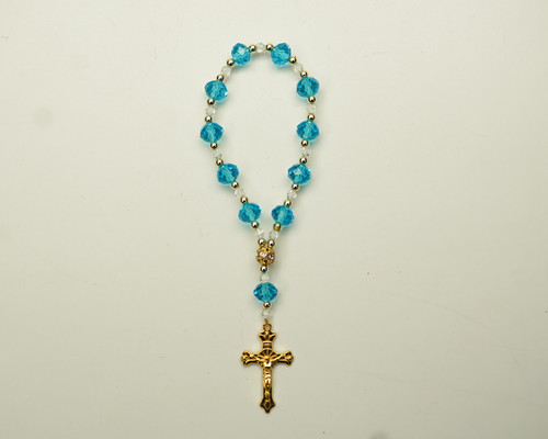 6.5" Turquoise and Gold Crystal Rosary Bracelet - Pack of 12 Pieces