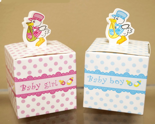 2" Baby Shower Pink Paper Favor Box "Stork" - Pack of 50