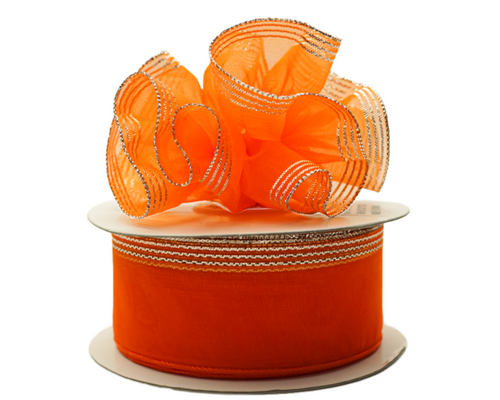 1.5"x25 yards Orange/Silver Organza Pull Bows Gift Ribbon - Pack of 5 Rolls