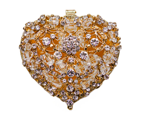 2.5" Gold Heart Crystal Studded Wedding Arras Box Set