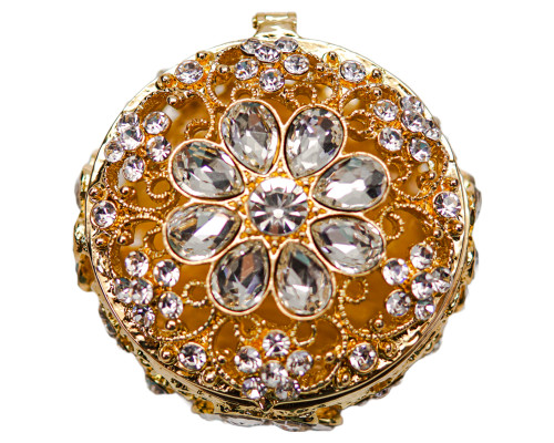 2.25" Gold Round Crystal Wedding Arras Box