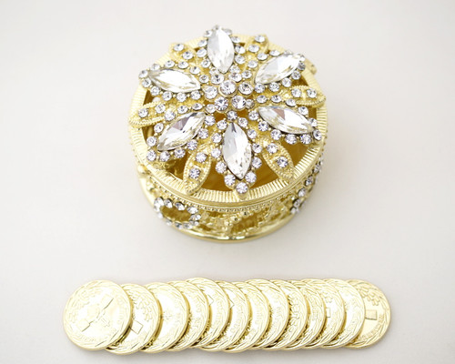 2.4" Gold Round Crystal Wedding Arras Box Set (SAR817)