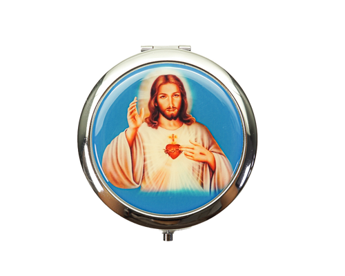 3” Sagrado Corazon De Jesus Compact Mirror - 12 Compact Hand Mirrors
