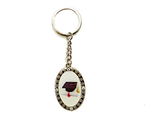 Oval Graduation Rhinestone Keychain - Pack of 12