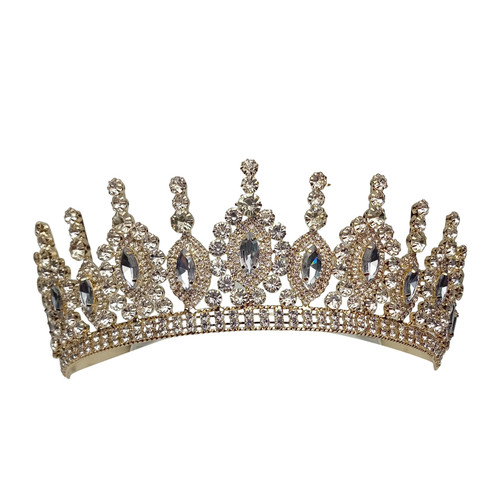 2.25" Gold Tiara with Clear Rhinestones