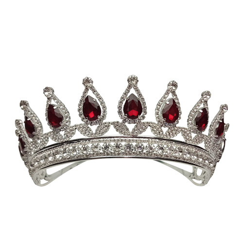 2.25" Silver Tiara with Red Gem Stones