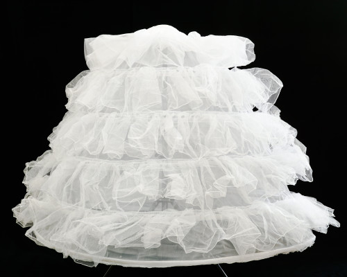 37" Long x 121" Circumference White Stiff Tulle Petticoat Bridal/Quinceanera Crinoline - 5 Bone Hoop Underskirt