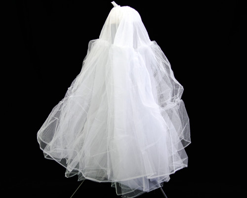 37" Length White Stiff Tulle Ruffle and Polyester Petticoat Bridal/Quinceanera Crinoline - Hoopless Underskirt