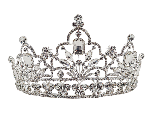 3 1/2" Silver Tiara with Clear Rhinestones and Gem Stones