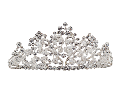 2.5" Silver Tiara with Clear Rhinestones and Crystal Beads 