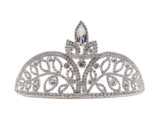 2 1/2" Silver Tiara with Rhinestones and Crystal Beads