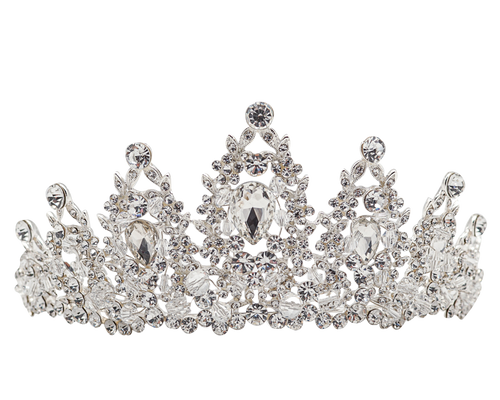 2.5" Silver Tiara with Clear Rhinestones, Gem Stones, and Crystal Beads 