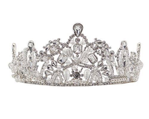 2.5" Silver Tiara with Rhinestones, Gem Stones, Beaded Crystals, and Pearls
