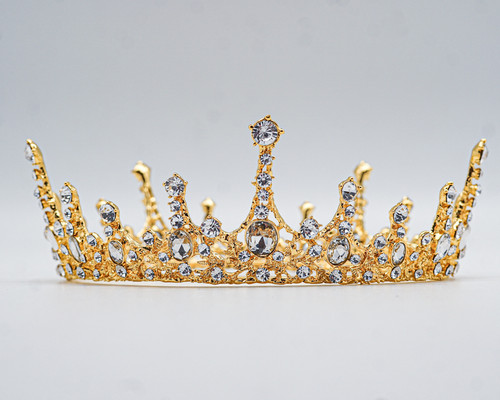 2" Gold Full Crown with Clear Rhinestones