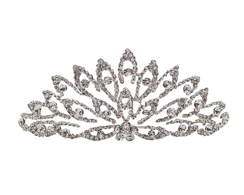 2" x 4 1/2" Silver Tiara with Clear Rhinestones