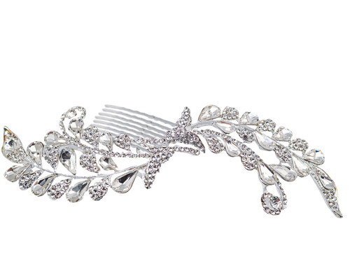 2" x 6 1/2" Silver Headpiece with Clear Rhinestones and Gem Stones