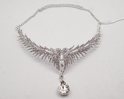 1 1/2" Silver Necklace with Clear Rhinestones and Gem Stones