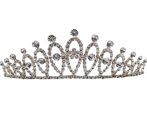 2" x 6 1/2" Silver Tiara with Clear Rhinestones (TM132)